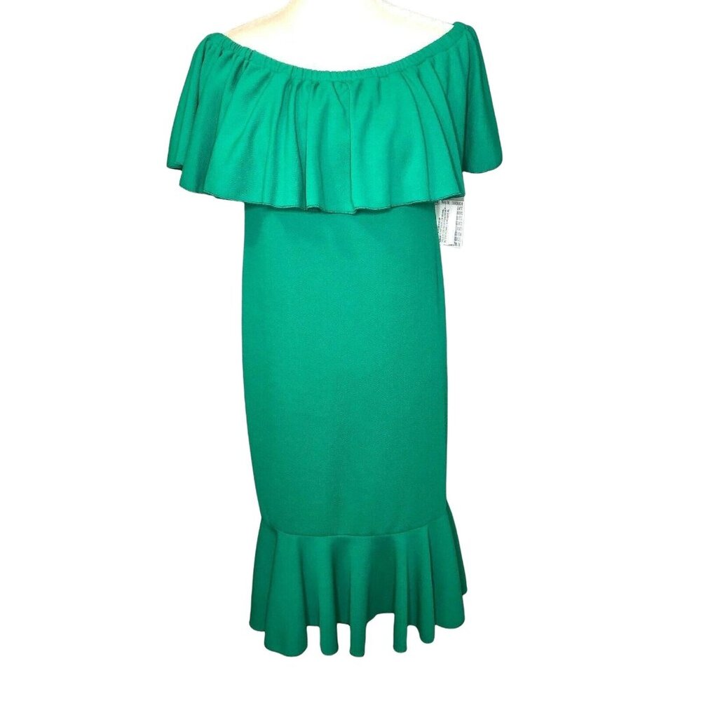 Off The Shoulder Green Midi Cici Dress With Ruffle Hem & Overlay LuLaRoe Size M
